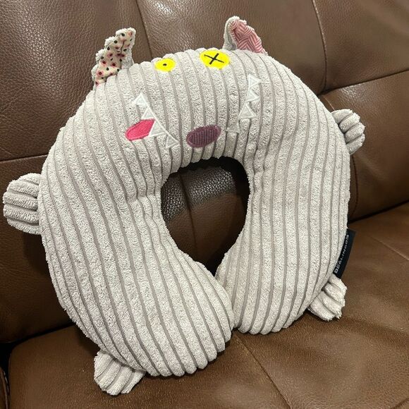 Les Deglingos Other - Les Déglingos Plush Travel Pillow Gray Monster Cat Animal Neck Cushion EUC